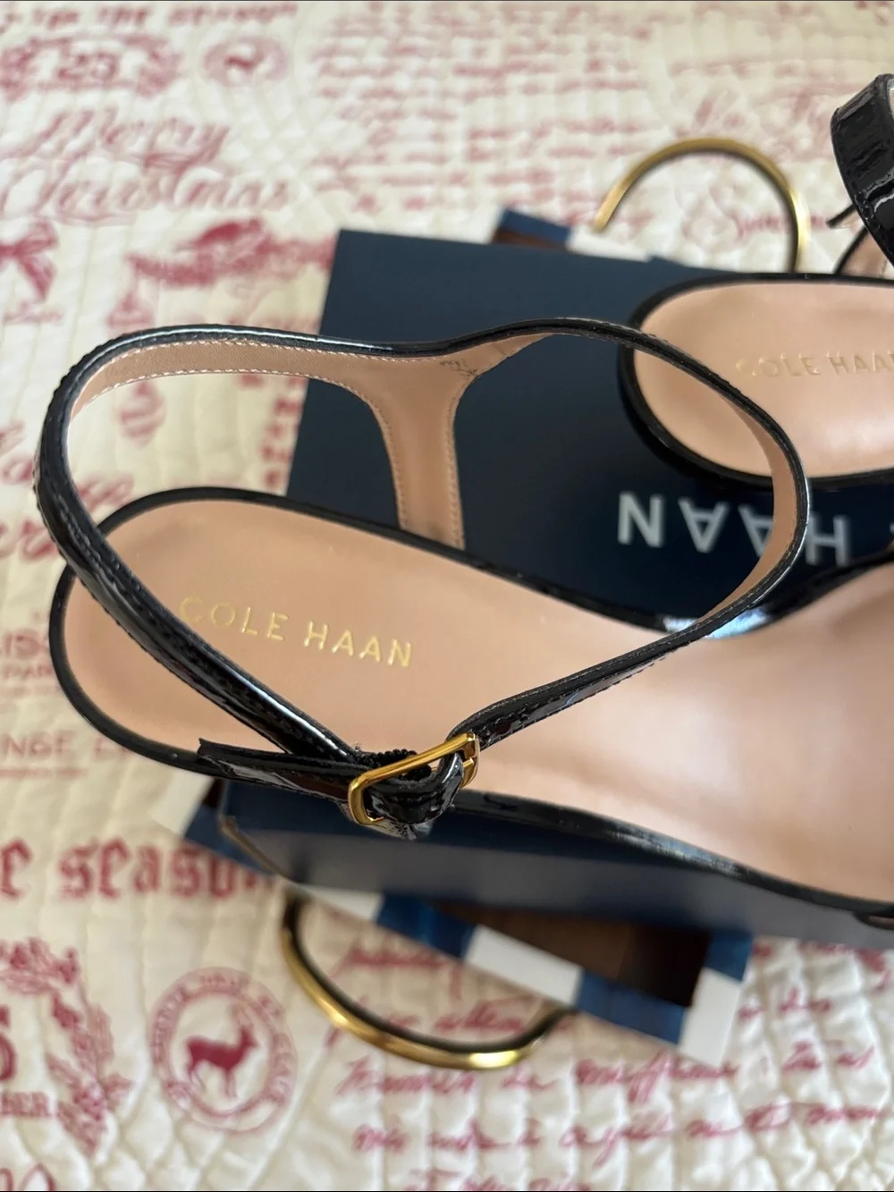 NWT Cole Haan Leni Black Patent Leather Strappy Kitten Heel Sandals. SZ 11M